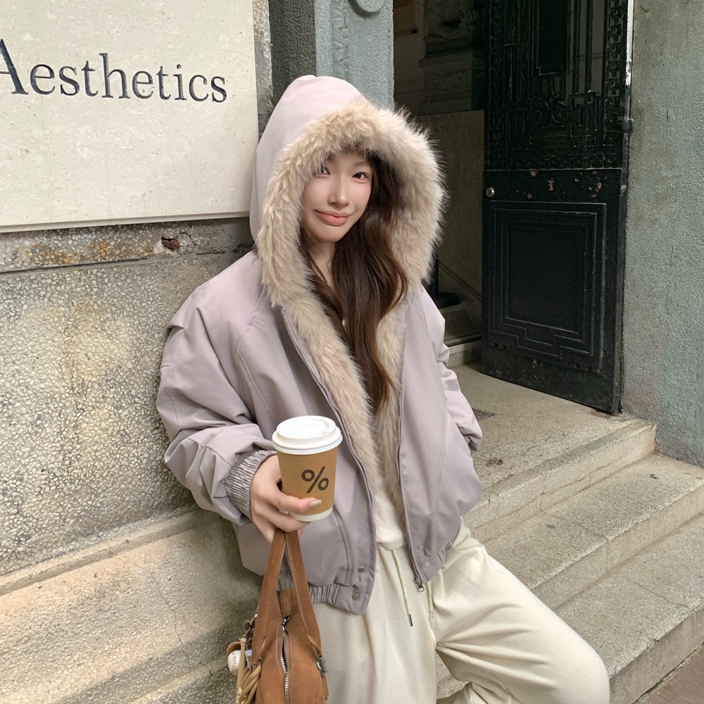 Thick hooded American style plush cotton coat