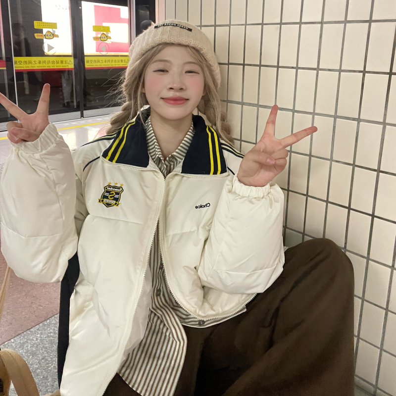 Retro navy-blue coat winter Casual cotton coat