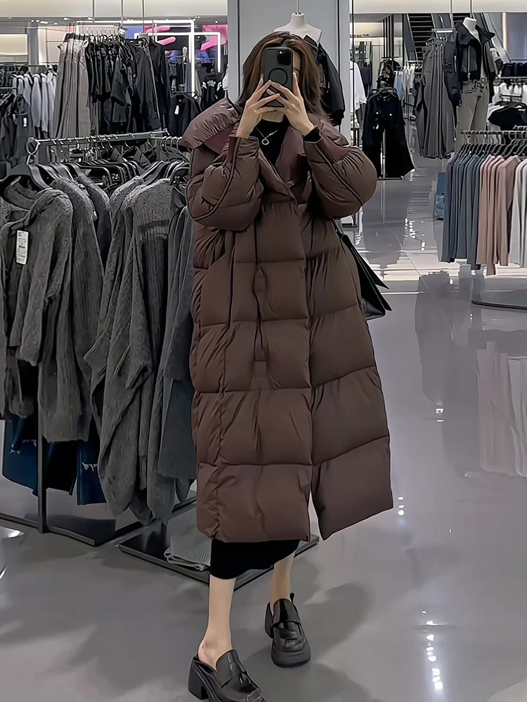 Long down cotton coat large lapel loose coat for women
