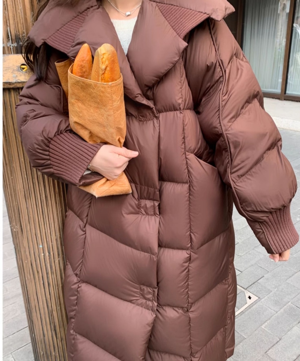 Long down cotton coat large lapel loose coat for women
