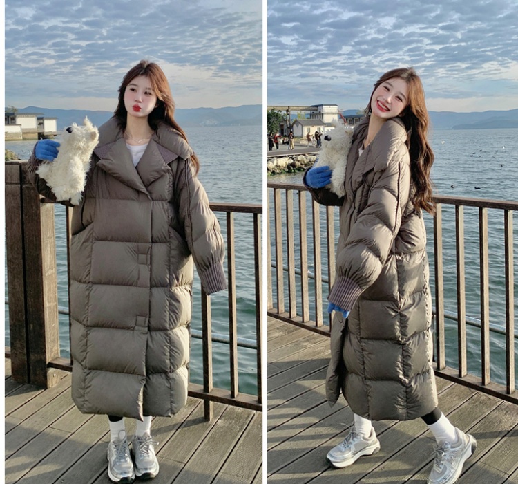 Long down cotton coat large lapel loose coat for women