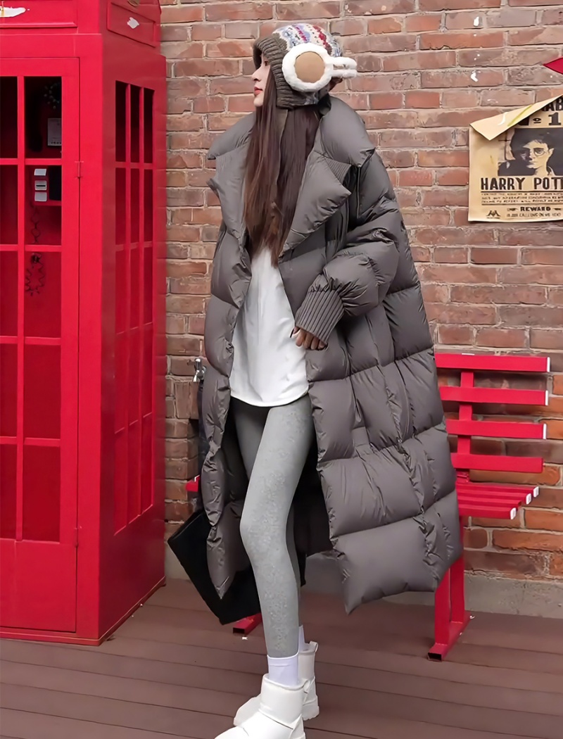 Long down cotton coat large lapel loose coat for women