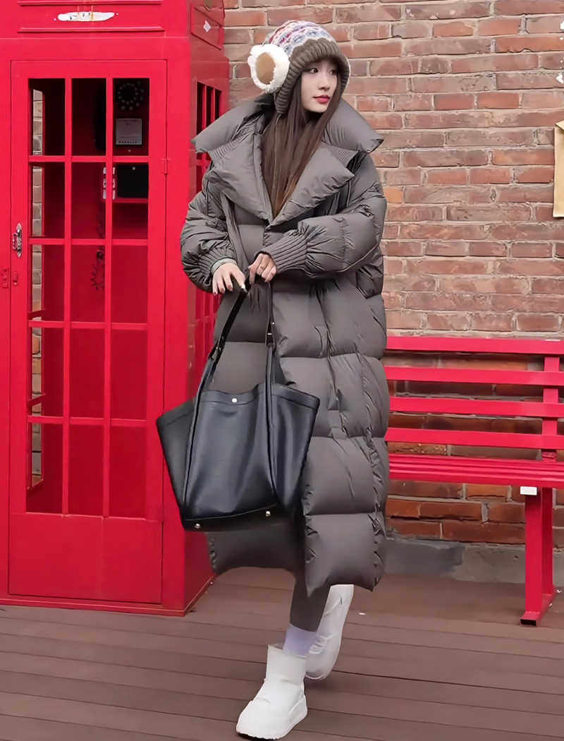 Long down cotton coat large lapel loose coat for women