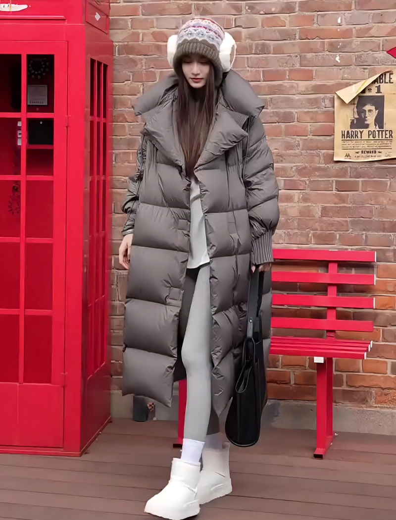 Long down cotton coat large lapel loose coat for women