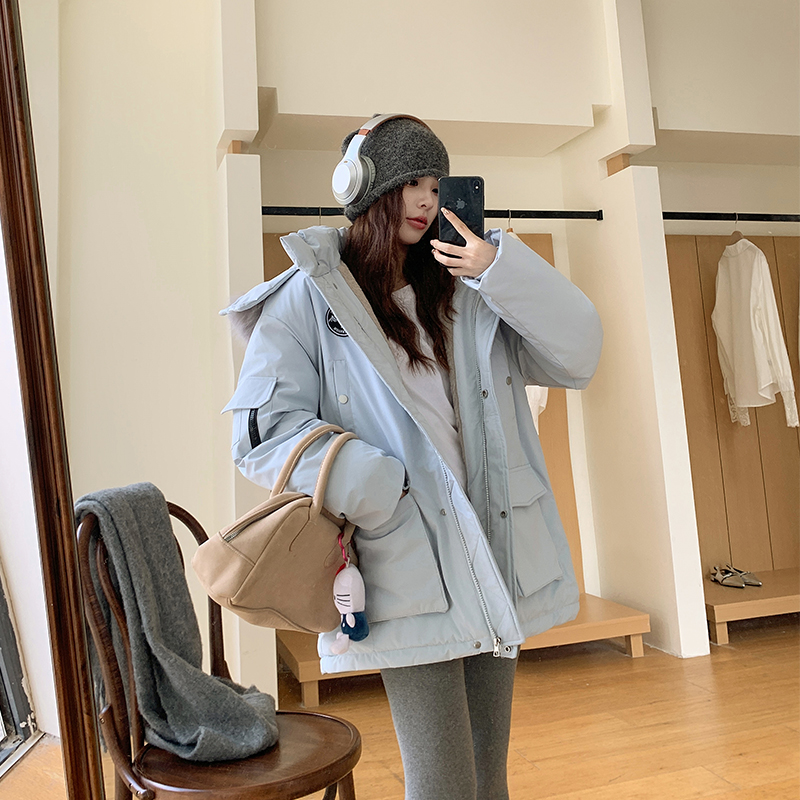 Elmo down coat large fur collar liner cotton coat for women