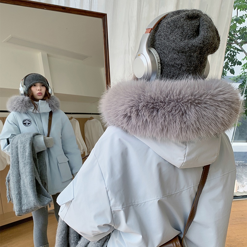 Elmo down coat large fur collar liner cotton coat for women