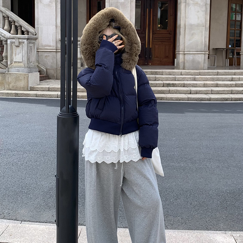 Fur collar hooded down cotton coat