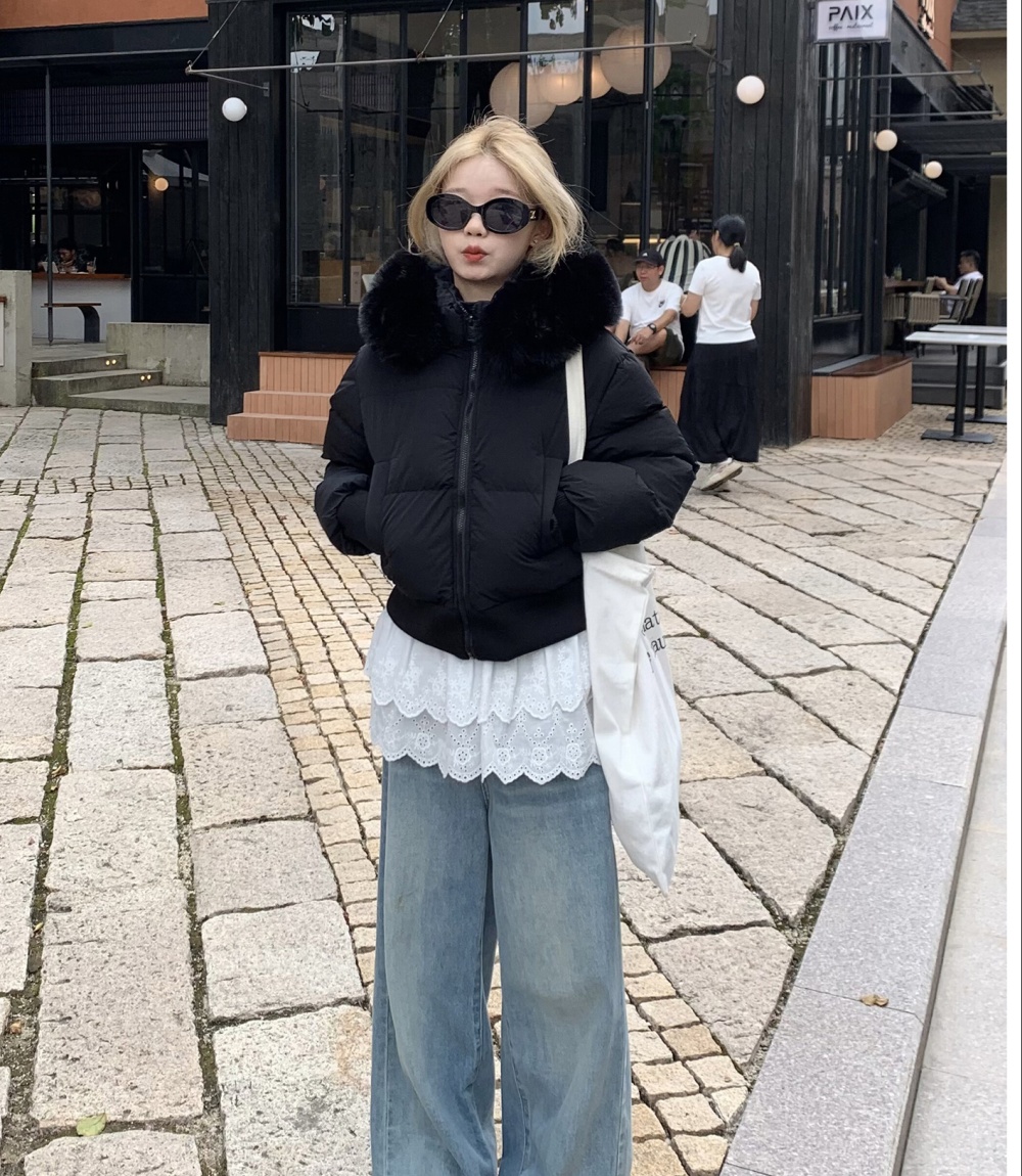 Fur collar hooded down cotton coat