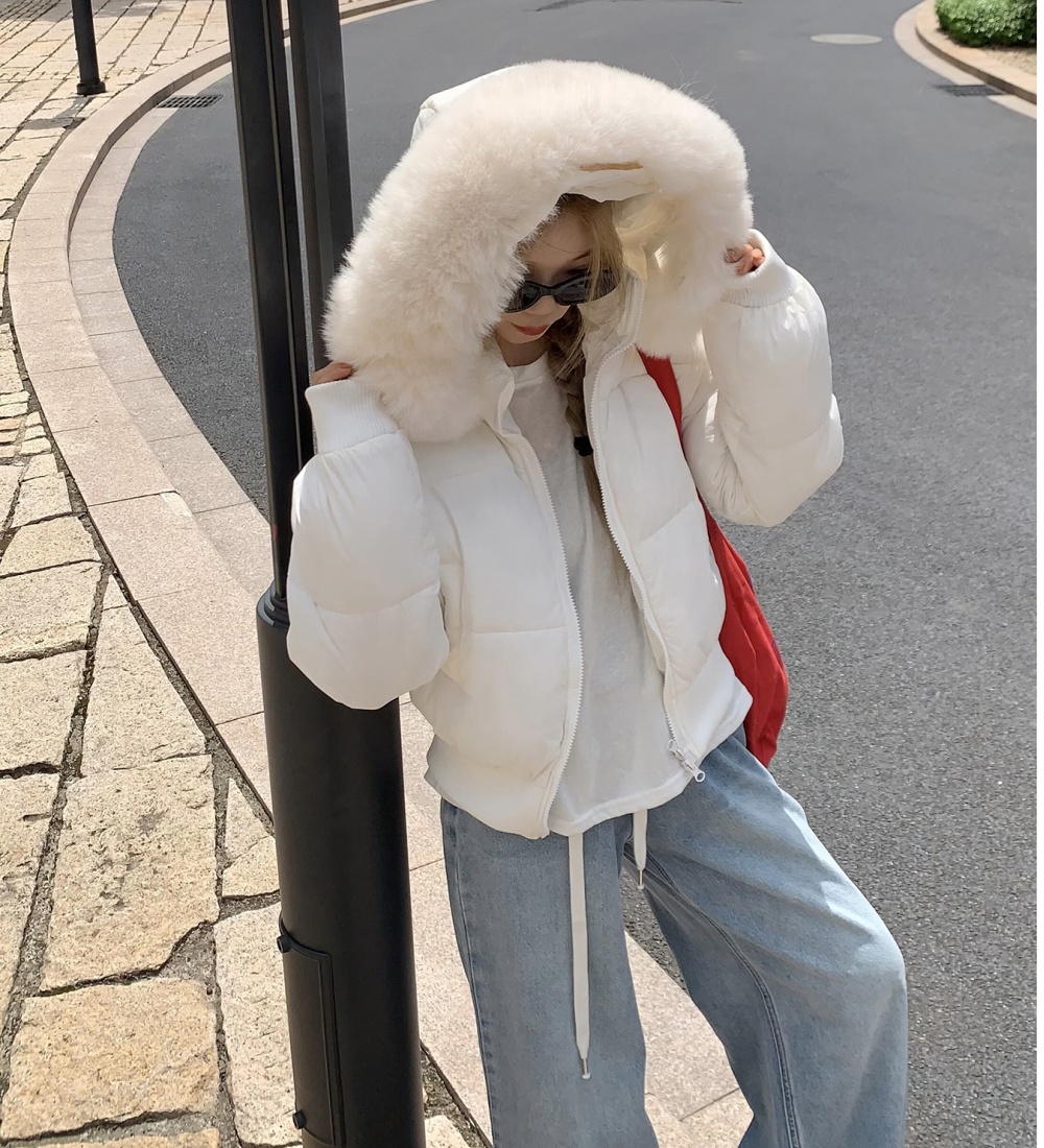 Fur collar hooded down cotton coat