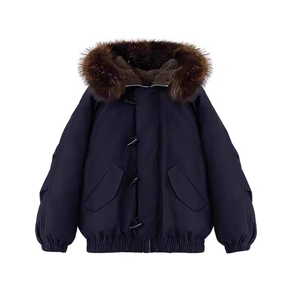 Long large fur collar cotton coat hooded coat