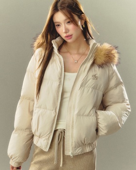 Large fur collar coat thermal cotton coat for women
