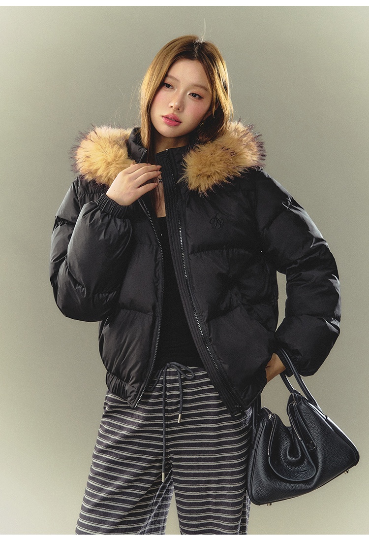 Large fur collar coat thermal cotton coat for women