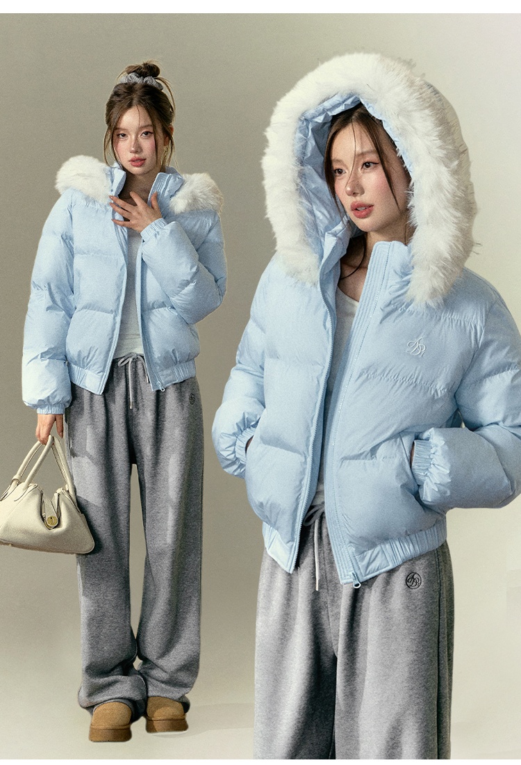 Large fur collar coat thermal cotton coat for women