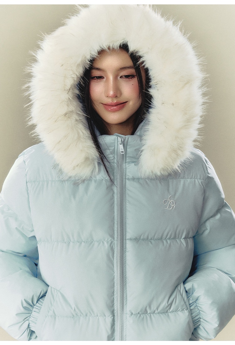 Large fur collar coat thermal cotton coat for women