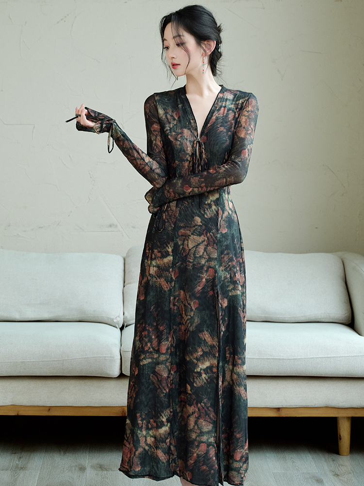 Slim elasticity dress gauze temperament long dress