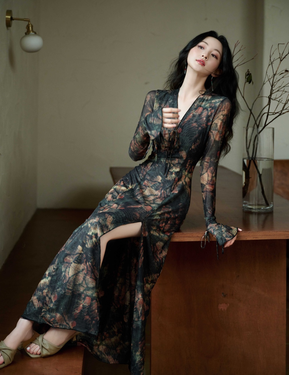 Slim elasticity dress gauze temperament long dress