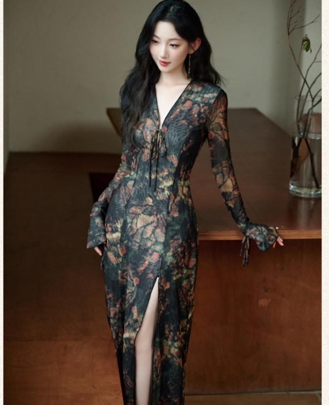 Slim elasticity dress gauze temperament long dress