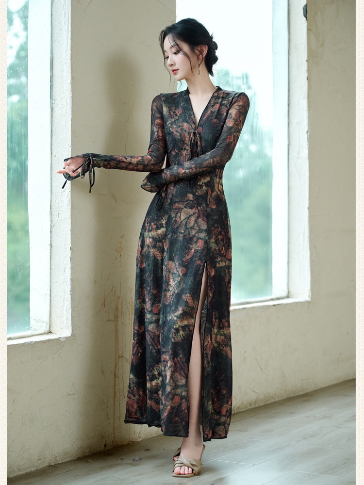 Slim elasticity dress gauze temperament long dress