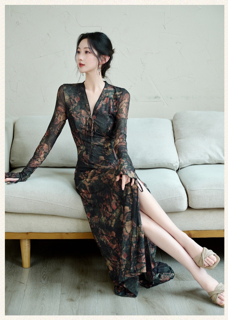 Slim elasticity dress gauze temperament long dress
