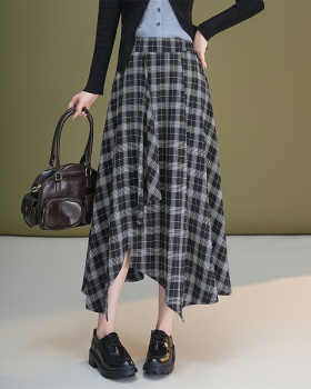 Plaid black-white long skirt autumn fashion skirt for women
