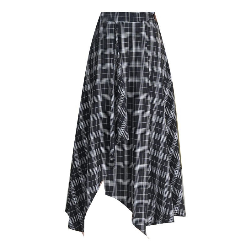Plaid black-white long skirt autumn fashion skirt for women