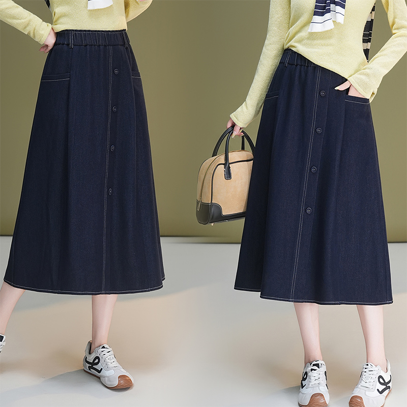 Cover belly fat A-line skirt autumn denim short skirt for women