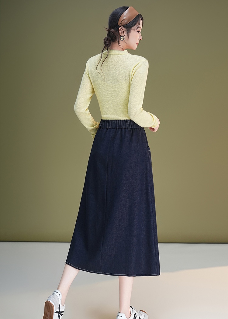 Cover belly fat A-line skirt autumn denim short skirt for women