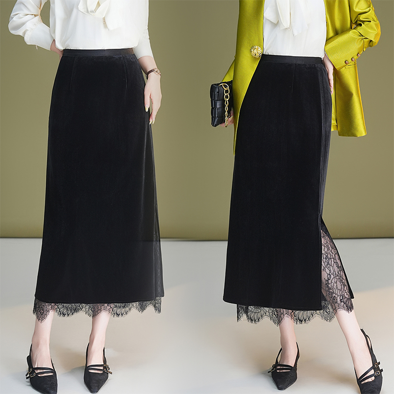 Lace slim skirt velvet autumn one step skirt for women