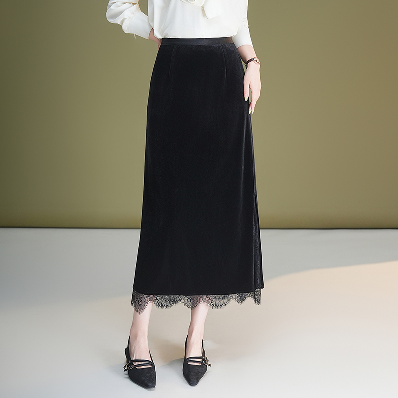 Lace slim skirt velvet autumn one step skirt for women