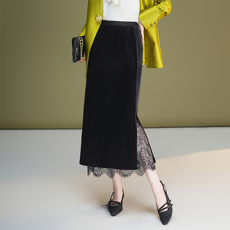 Lace slim skirt velvet autumn one step skirt for women