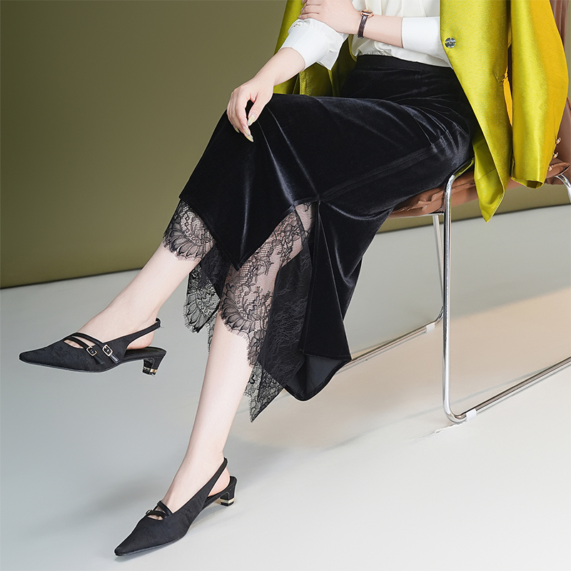 Lace slim skirt velvet autumn one step skirt for women