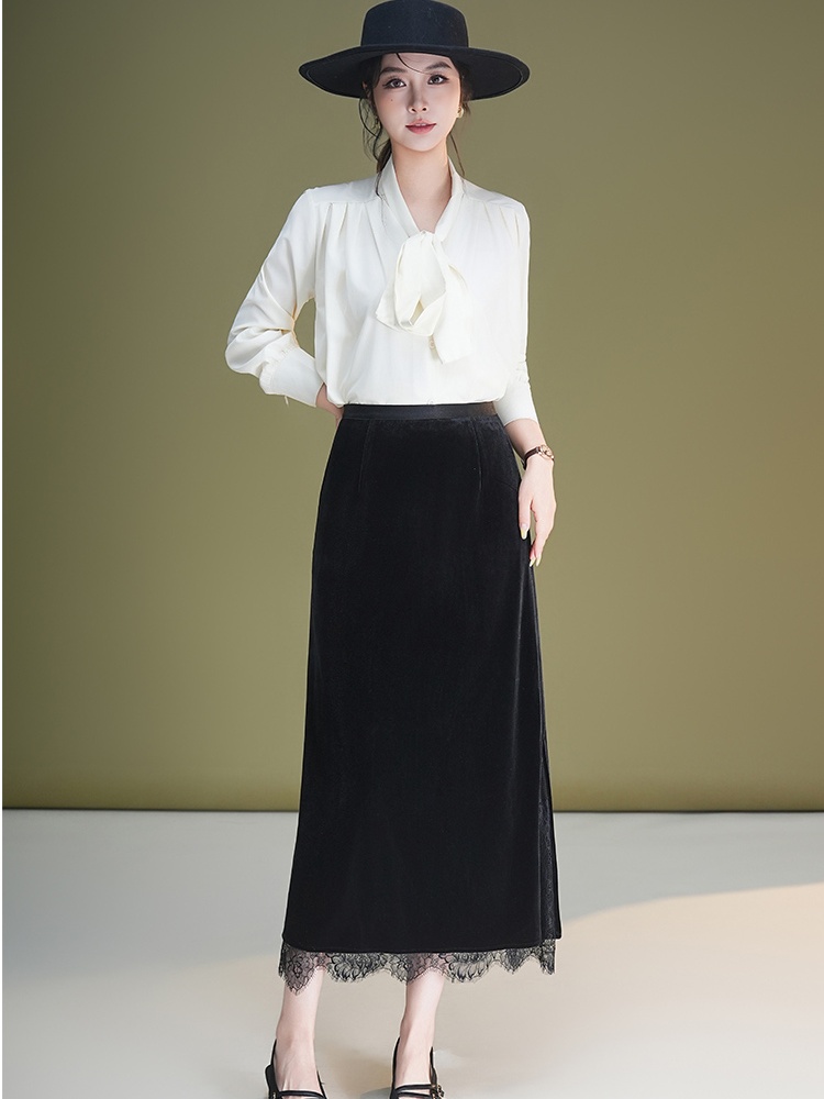 Lace slim skirt velvet autumn one step skirt for women