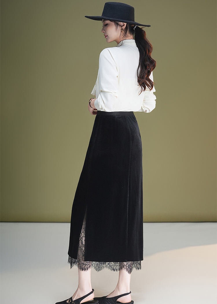 Lace slim skirt velvet autumn one step skirt for women