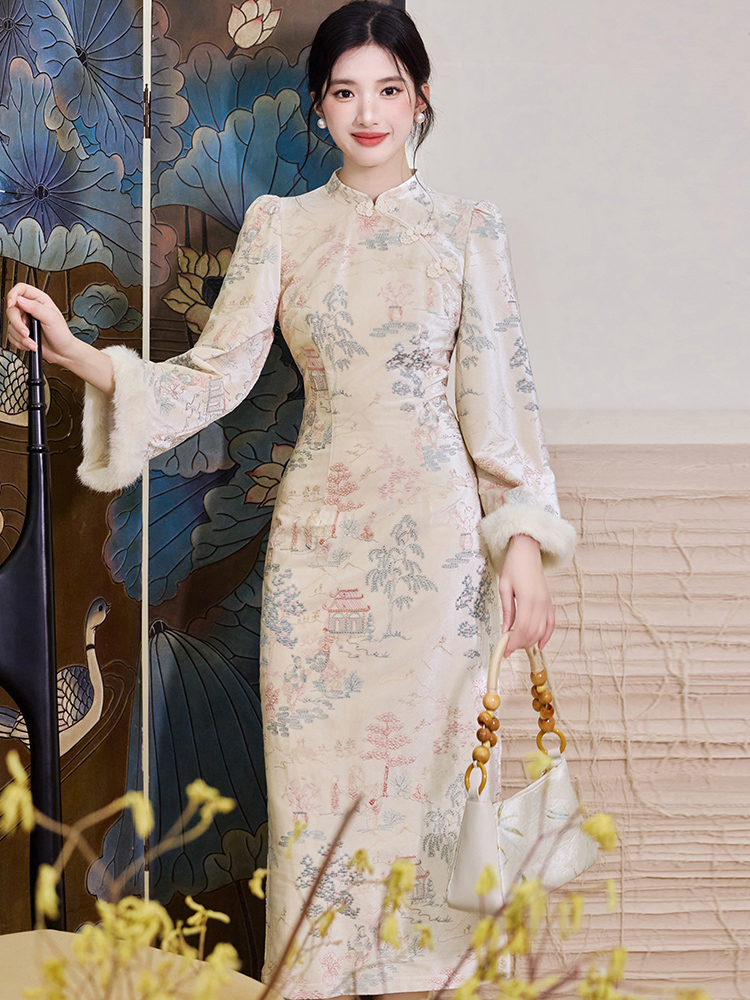 Fashion elegant dress autumn and winter cheongsam for women