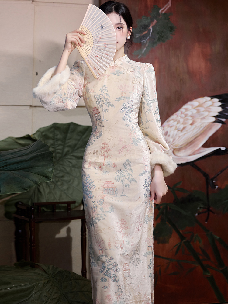 Fashion elegant dress autumn and winter cheongsam for women