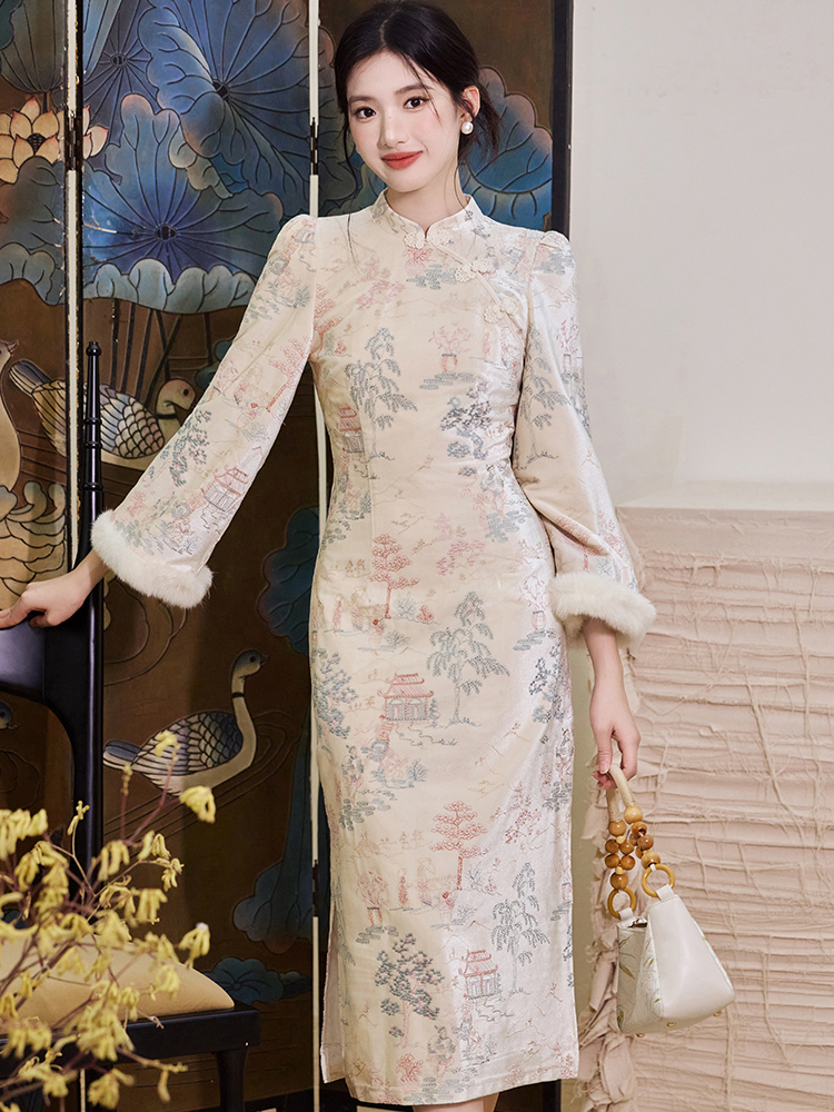Fashion elegant dress autumn and winter cheongsam for women