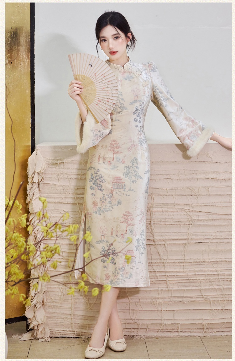 Fashion elegant dress autumn and winter cheongsam for women