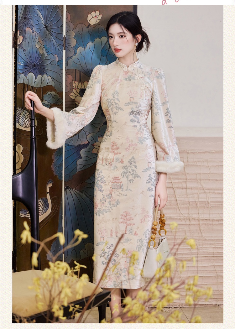 Fashion elegant dress autumn and winter cheongsam for women