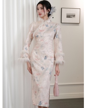 Tender butterfly cheongsam art autumn and winter dress