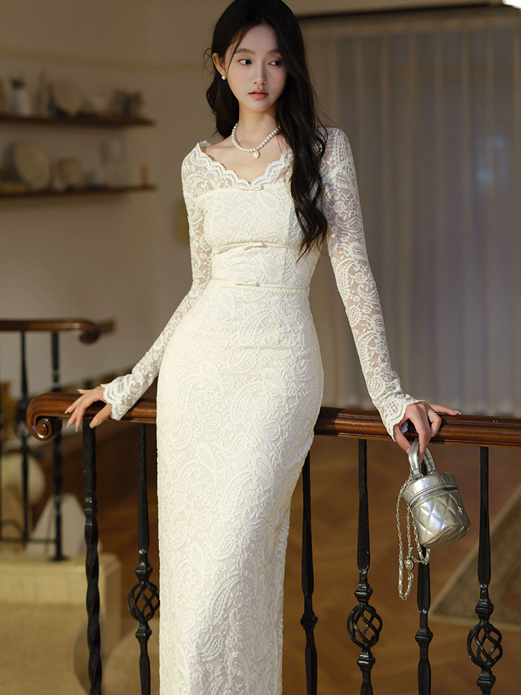 Tender France style dress temperament lace long dress