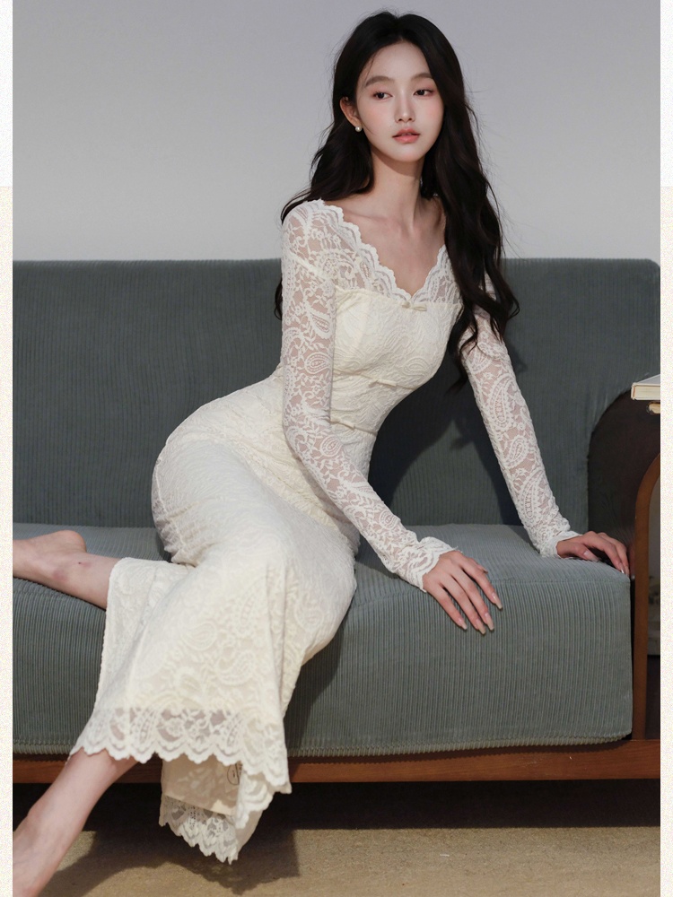 Tender France style dress temperament lace long dress