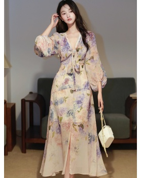 Chiffon summer dress floral long dress for women