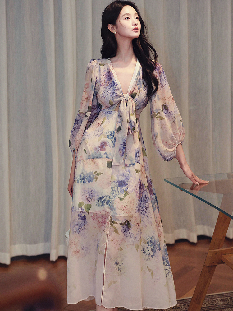 Chiffon summer dress floral long dress for women