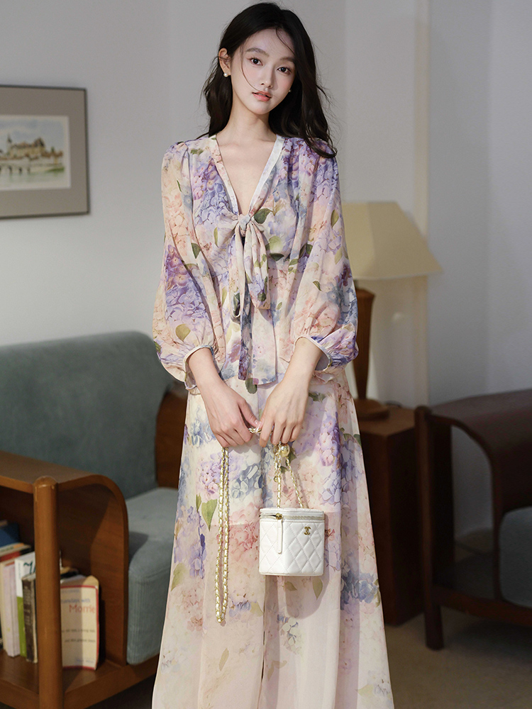 Chiffon summer dress floral long dress for women