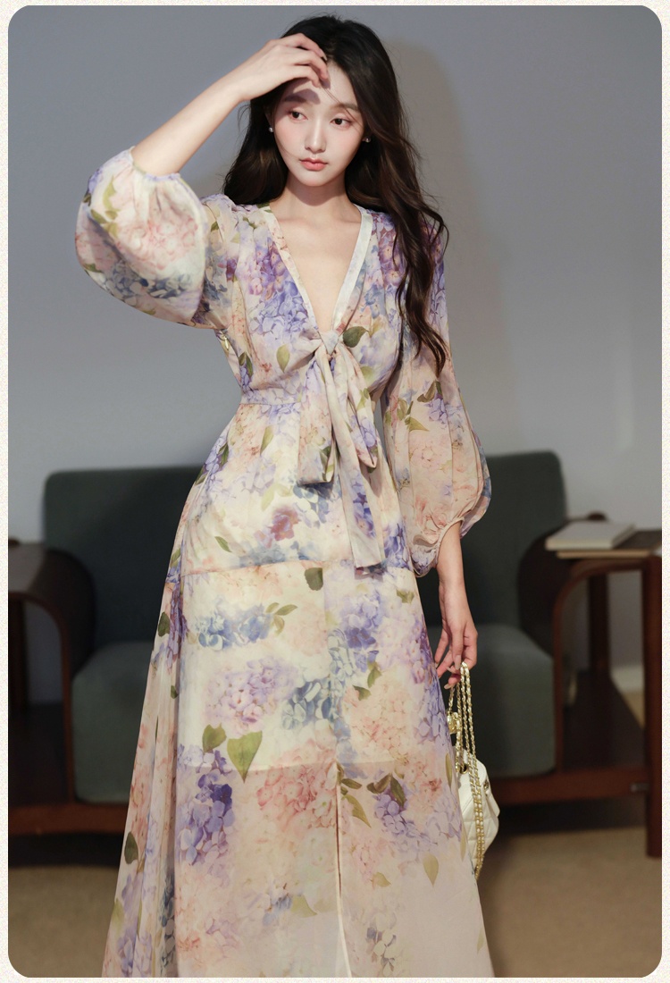 Chiffon summer dress floral long dress for women
