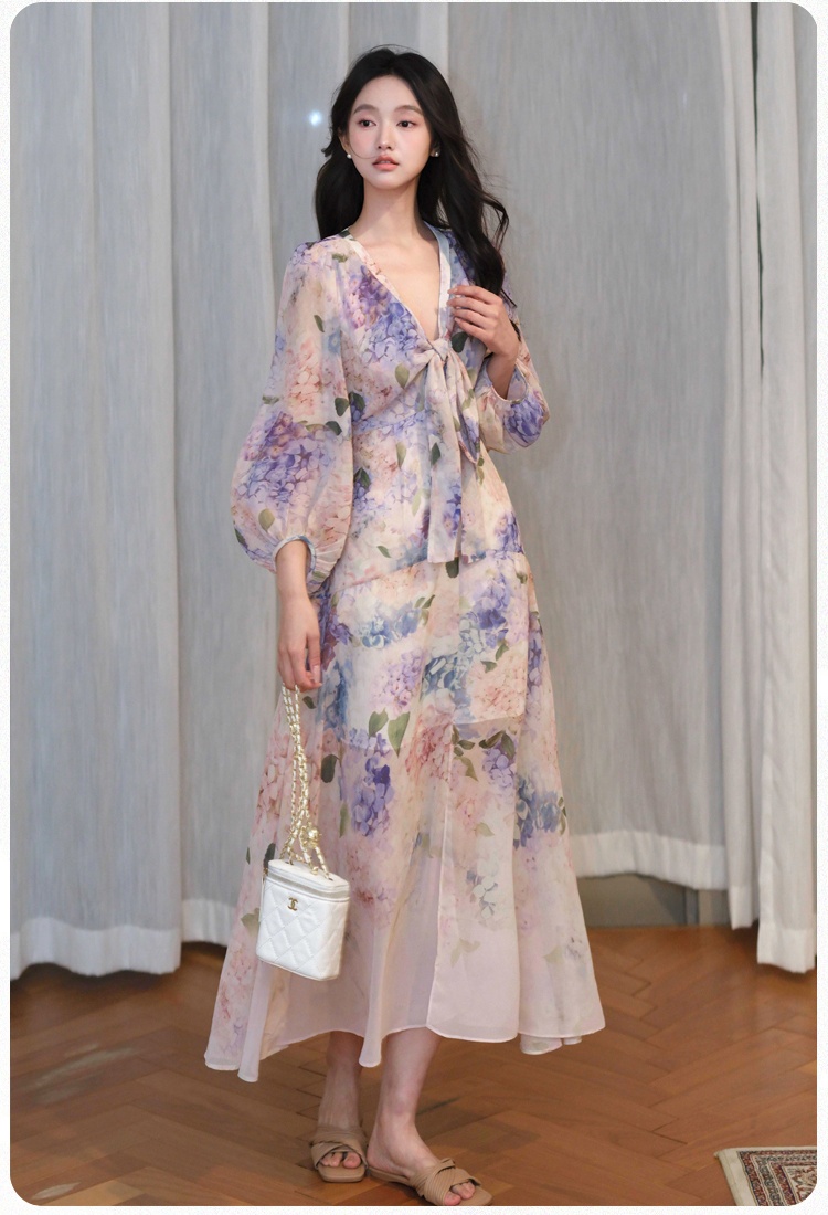 Chiffon summer dress floral long dress for women
