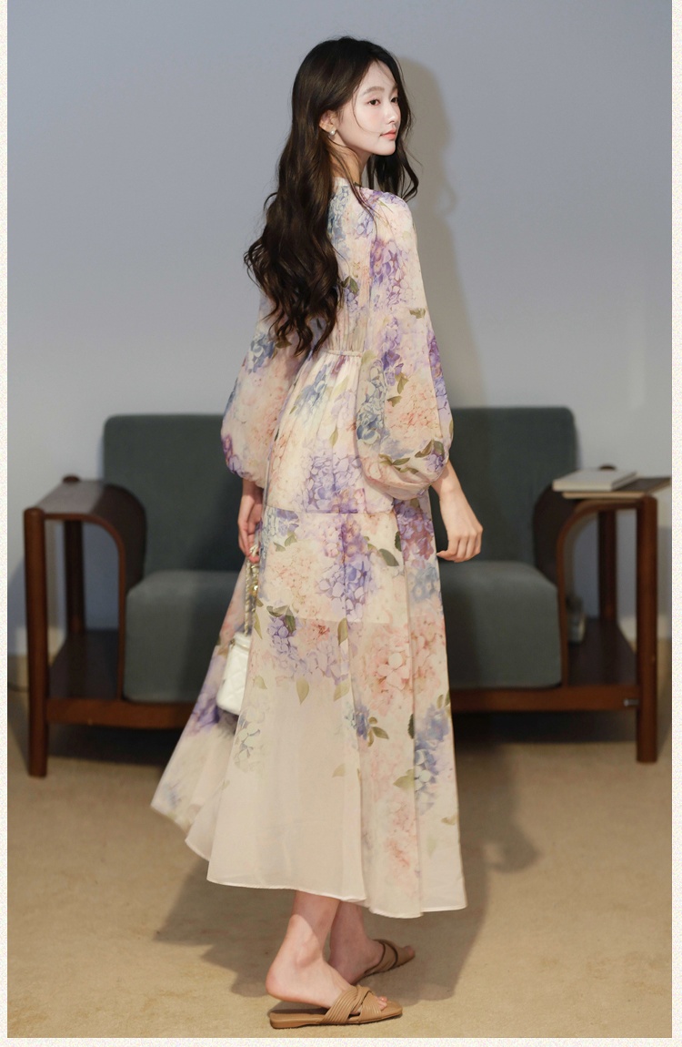 Chiffon summer dress floral long dress for women