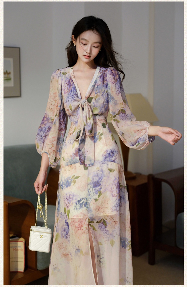 Chiffon summer dress floral long dress for women
