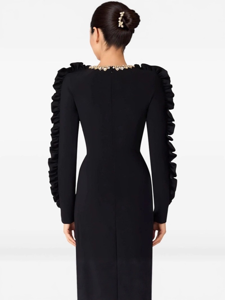 Temperament long sleeve long dress France style dress