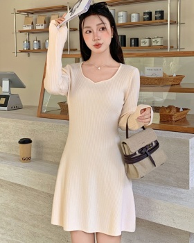 A-line France style sweater dress pinched waist dress for women